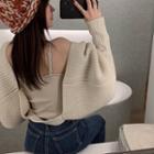 Tie-front Lantern-sleeve Cardigan Almond - One Size