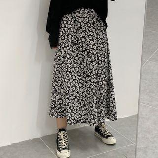 Floral Print A-line Skirt Floral - Black - One Size
