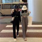 Plain Long-sleeve T-shirt / Drawstring Wide-leg Pants