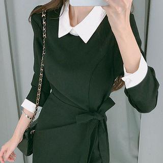 Contrast-trim Wrap-hem Dress