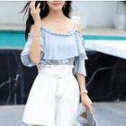 3/4-sleeve Cold Shoulder Chiffon Top