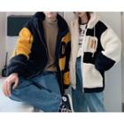 Couple Matching Faux Shearling Lettering Zip Jacket