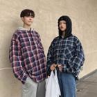 Mock Two-piece Plaid Hooded Shirt