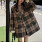 Plaid Double-breasted Jacket Gray & Pink - One Size