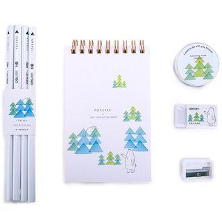 Set : Print Notebook + Pencils + Eraser + Pencil Sharpener