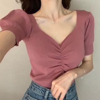 Sweetheart Neckline Puff-sleeve Top