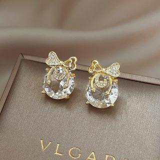 Bow Rhinestone Alloy Earring 1 Pair - Earrings - Gold - One Size