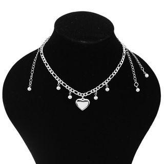 Heart Pendant Beaded Tassel Chain Necklace 1012 - Silver - One Size