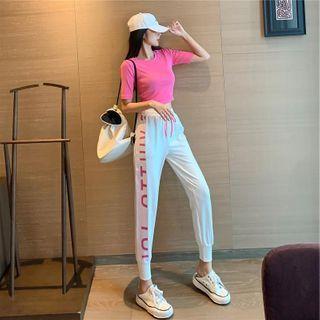 Short-sleeve Cropped T-shirt / Lettering Harem Pants