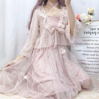 Sheer Panel Strappy Midi Dress / Light Jacket
