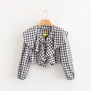 Lace-up Long-sleeve Cropped Blouse