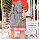 Contrast-trim Plaid A-line Skirt