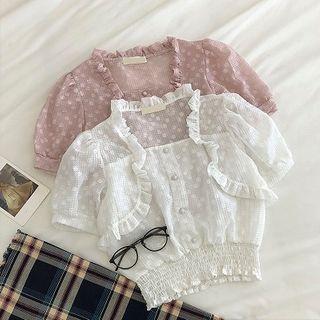 Plain Square-neck Puff-sleeve Chiffon Blouse