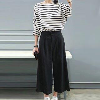 Set: Stripe Batwing T-shirt + Wide-leg Pants