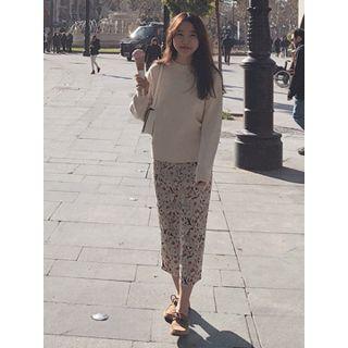 Slit-back Floral Print Midi Skirt