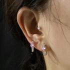 Rhinestone Heart Hoop Earring 1pc - Silver & Pink - One Size