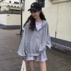 Set: Zip Hoodie + Wide Leg Shorts Hoodie - Gray - One Size / Shorts - Gray - One Size