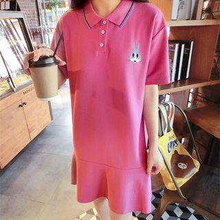 Rabbit Embroidered Short-sleeve Polo Dress