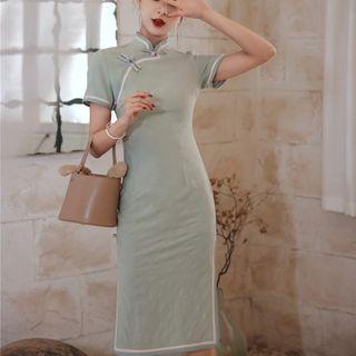 Short-sleeve Linen Qipao Dress