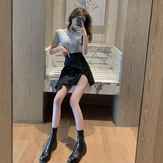 Short-sleeve T-shirt / Irregular Mini Wrap Skirt