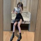 Short-sleeve T-shirt / Irregular Mini Wrap Skirt