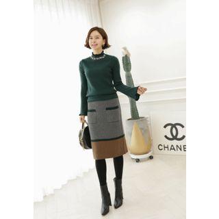 Wool Blend Color-block Knit Skirt