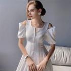 Cold-shoulder Jacquard Midi A-line Dress