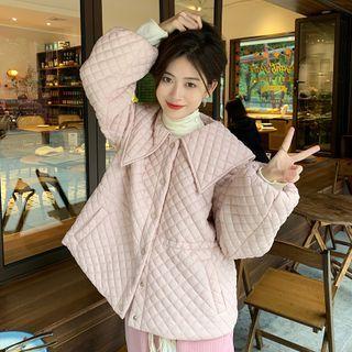 Wide-collar Quilted Button Jacket Pink - One Size