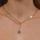 Faux Pearl Layered Necklace 01 - Gold - One Size