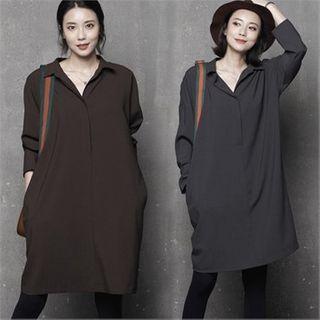 Hidden-button Loose-fit Shirtdress