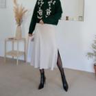Slit-side Rib-knit Long Flare Skirt