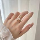 Butterfly Rhinestone Faux Pearl Open Ring Gold - One Size