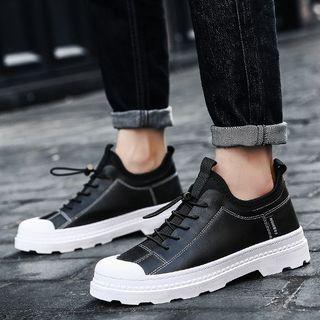 Faux Leather Paneled Lace Up Sneakers