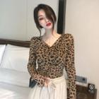 Leopard-print Knotted Knit Top