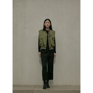 Sleeveless Zip-up Blouson Jacket Khaki - One Size