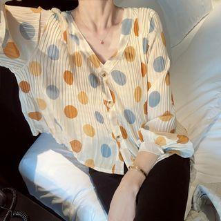 Dotted Pleated Chiffon Blouse