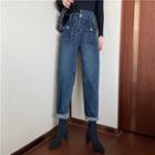 Washed Asymmetric Straight Cut Jeans