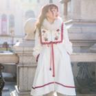 Floral Embroidered Frill Trim Zip Coatdress