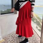 Elasticized-waist Ruffled Long Skirt