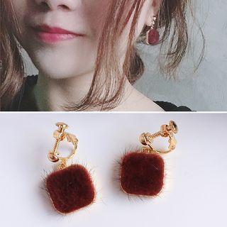 Furry Square Drop Earring / Clip-on Earring