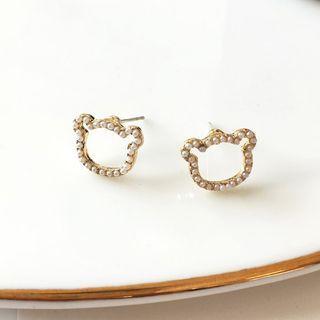 Bear Faux Pearl Earring 1 Pair - S925 Silver Needle - Stud Earring - Gold - One Size