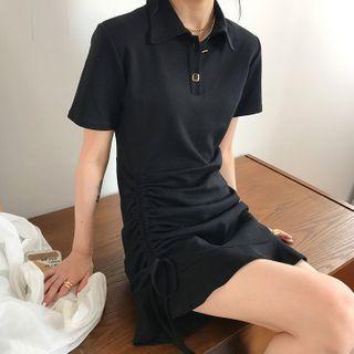 Short-sleeve Drawcord Mini Polo Dress