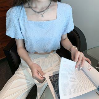 Puff-sleeve Square Neck Tie-back Blouse