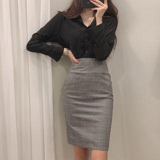 Plain Shirt / Tie-waist Camisole Top