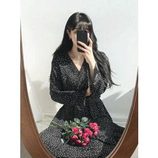 Dot Pattern Wrap-front Maxi Dress