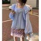 Long-sleeve Chiffon Blouse / Floral Mini Skirt