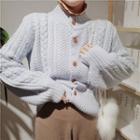 Mock-neck Button Back Cable Knit Sweater