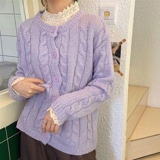 Long-sleeve Lace Top / Cable-knit Cardigan