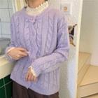 Long-sleeve Lace Top / Cable-knit Cardigan