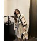 Long-sleeve Turtleneck Top / Contrast Trim Button Jacket / A-line Skirt